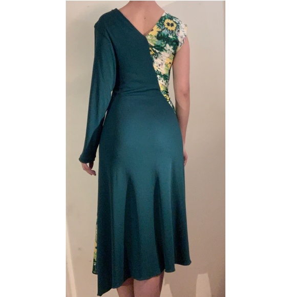 NWOT Zara Teal Green/Floral Asymmetric Dress- Size XS - Picture 4 of 8